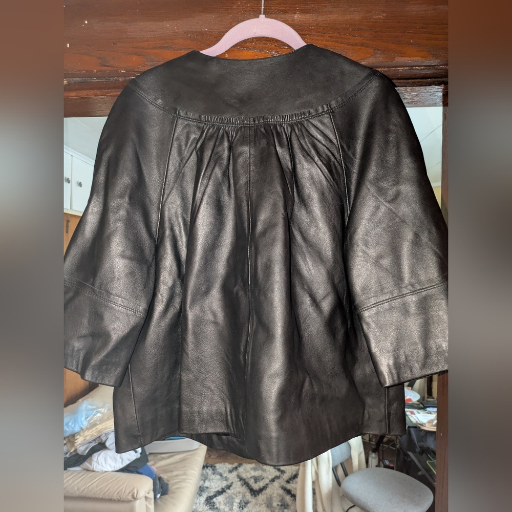Context Black Leather Crop Jacket Size Xl - image 3